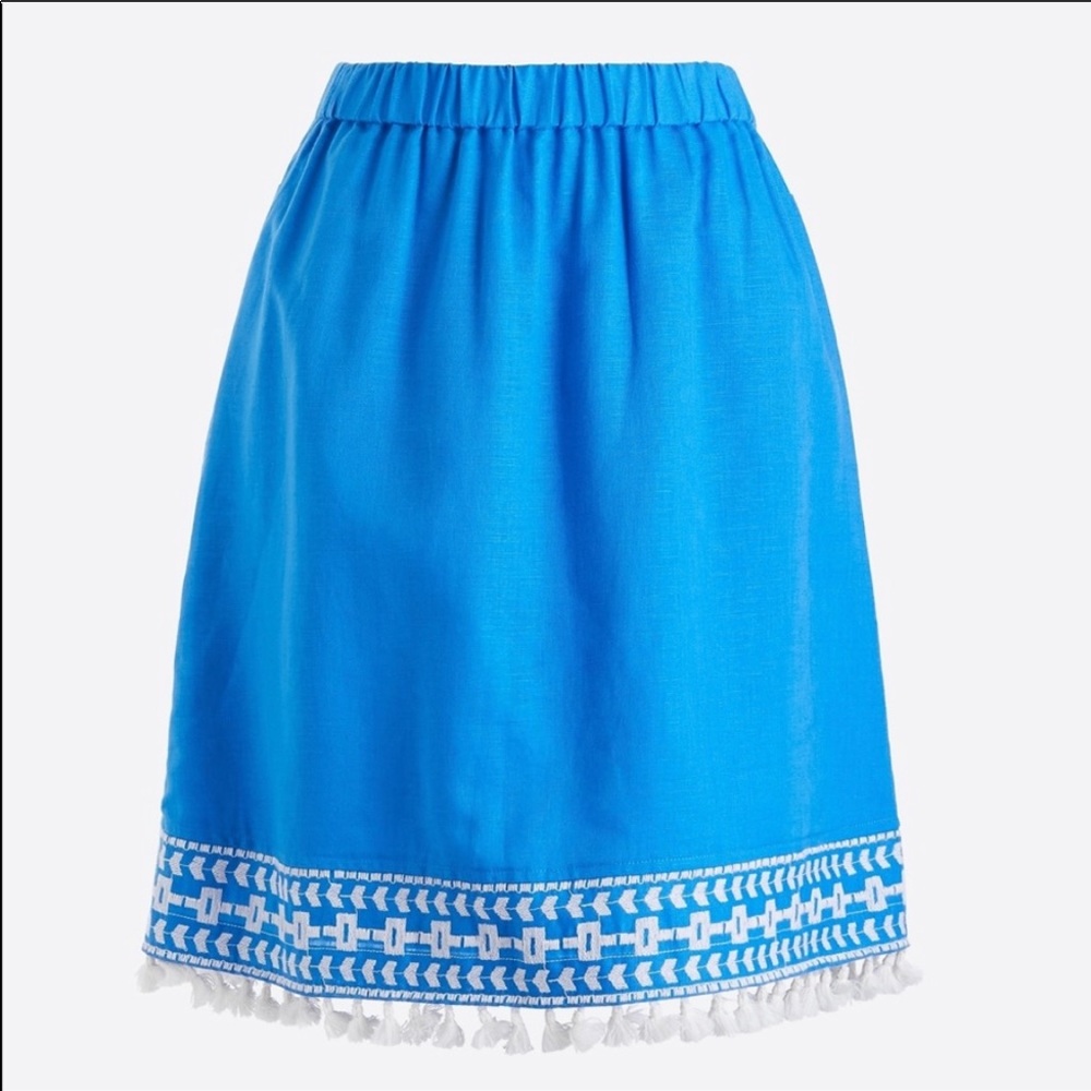Jcrew linen pull on embroidered skirt